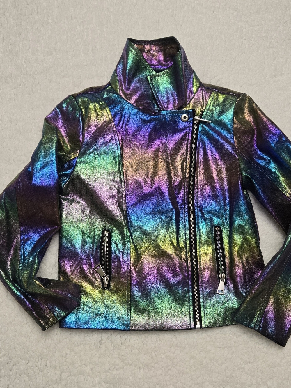 Disney Metallic Silver Moto Biker Jacket Youth Small